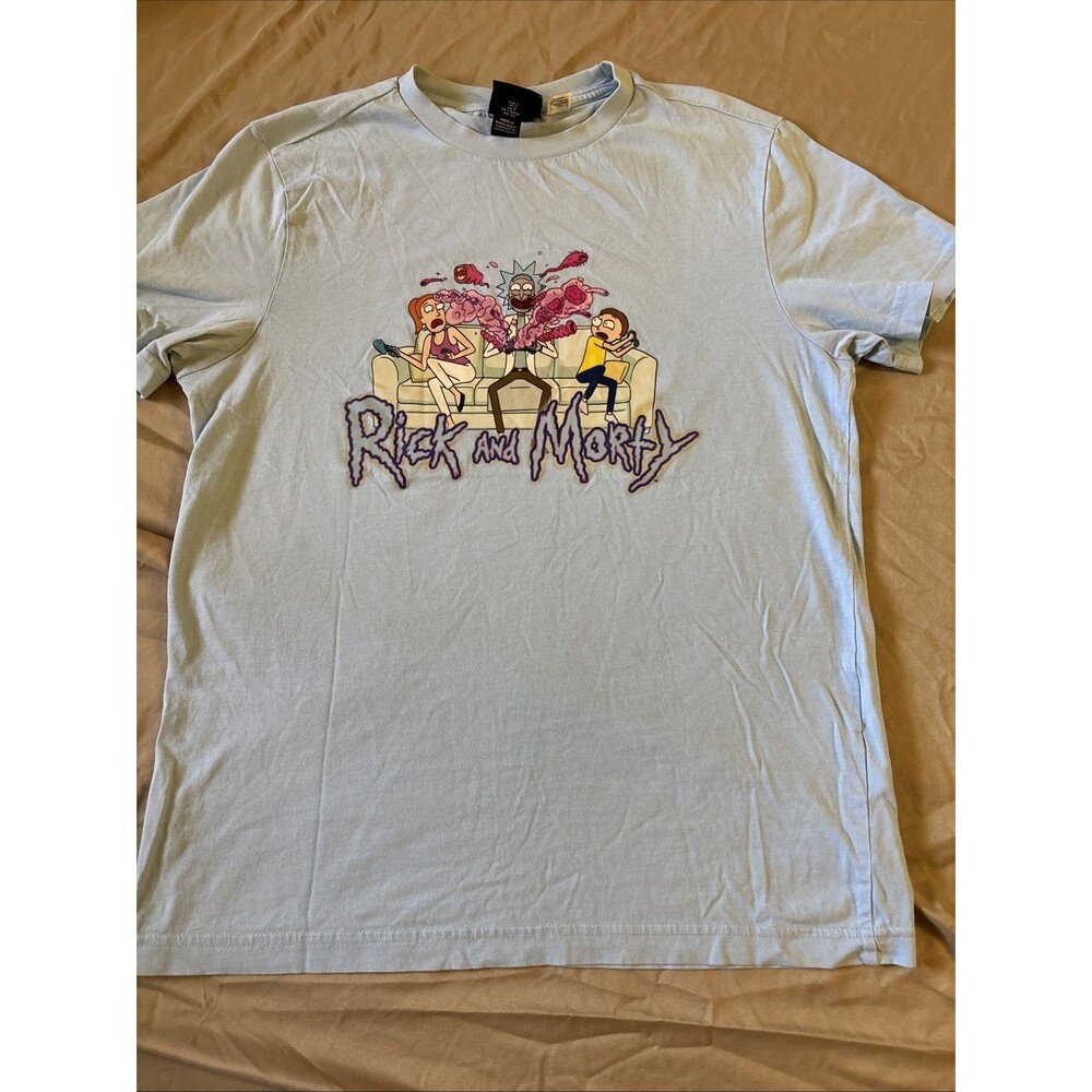 (#64) Rick and Morty Cartoon Network H&M Light Blue T-Shirt Adult Small
